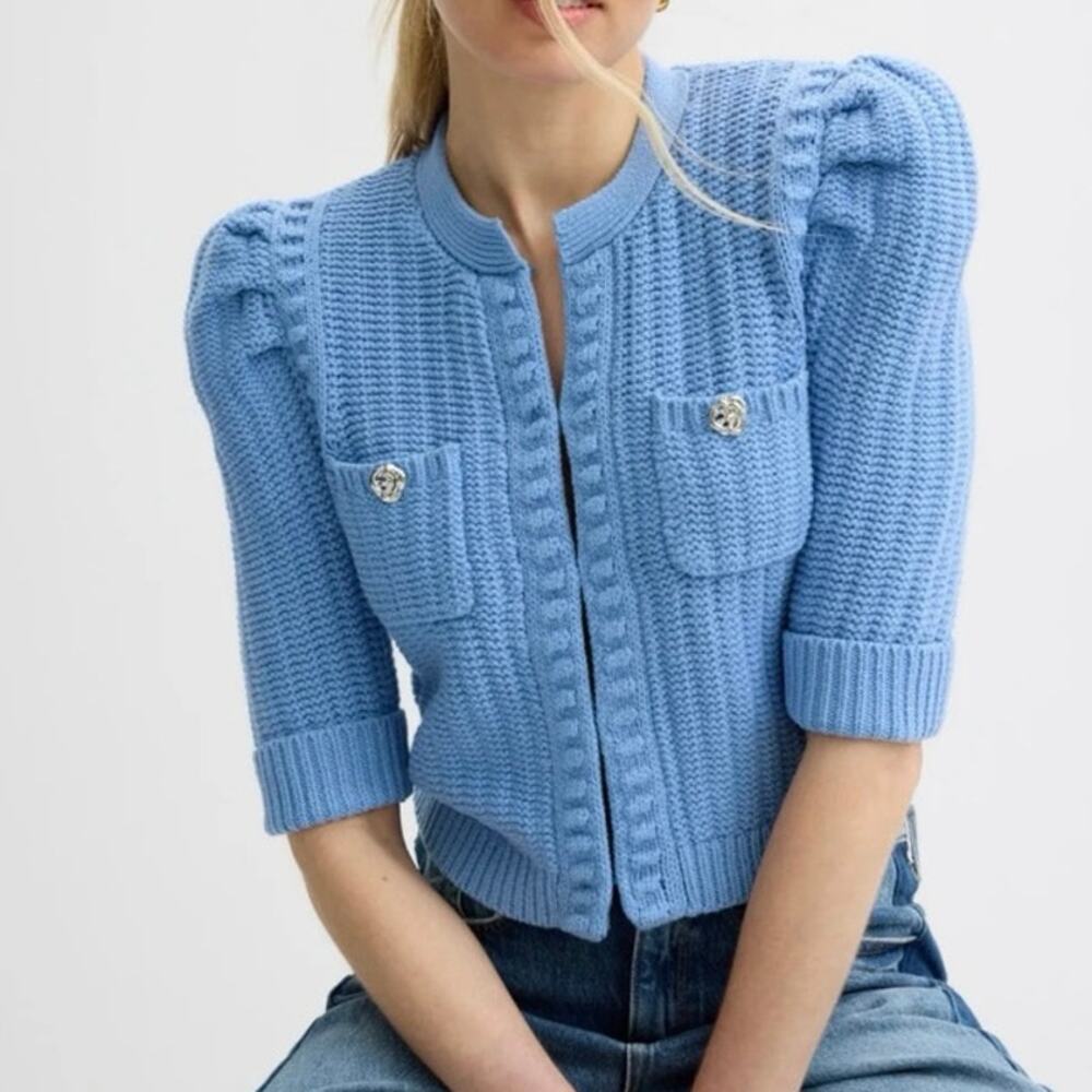L'agence Delilah blue Crop Textured Cardigan